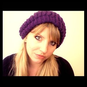 Handmade Knit Hat Purple Slouchy Cap Beret